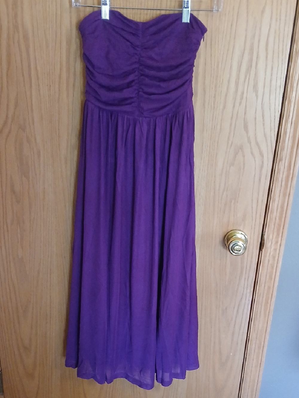 Strapless Ruched Maxi Dress in Deep Purple